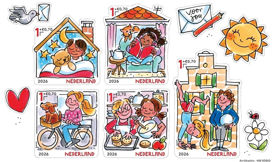 Kinderpostzegels 2026 ontworpen door Blond Amsterdam